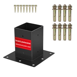 Schwarzer SOTECH Bodenanker 90x90mm aus verzinktem, pulverbeschichtetem Stahl mit Schrauben & Dübeln für Pfosten.