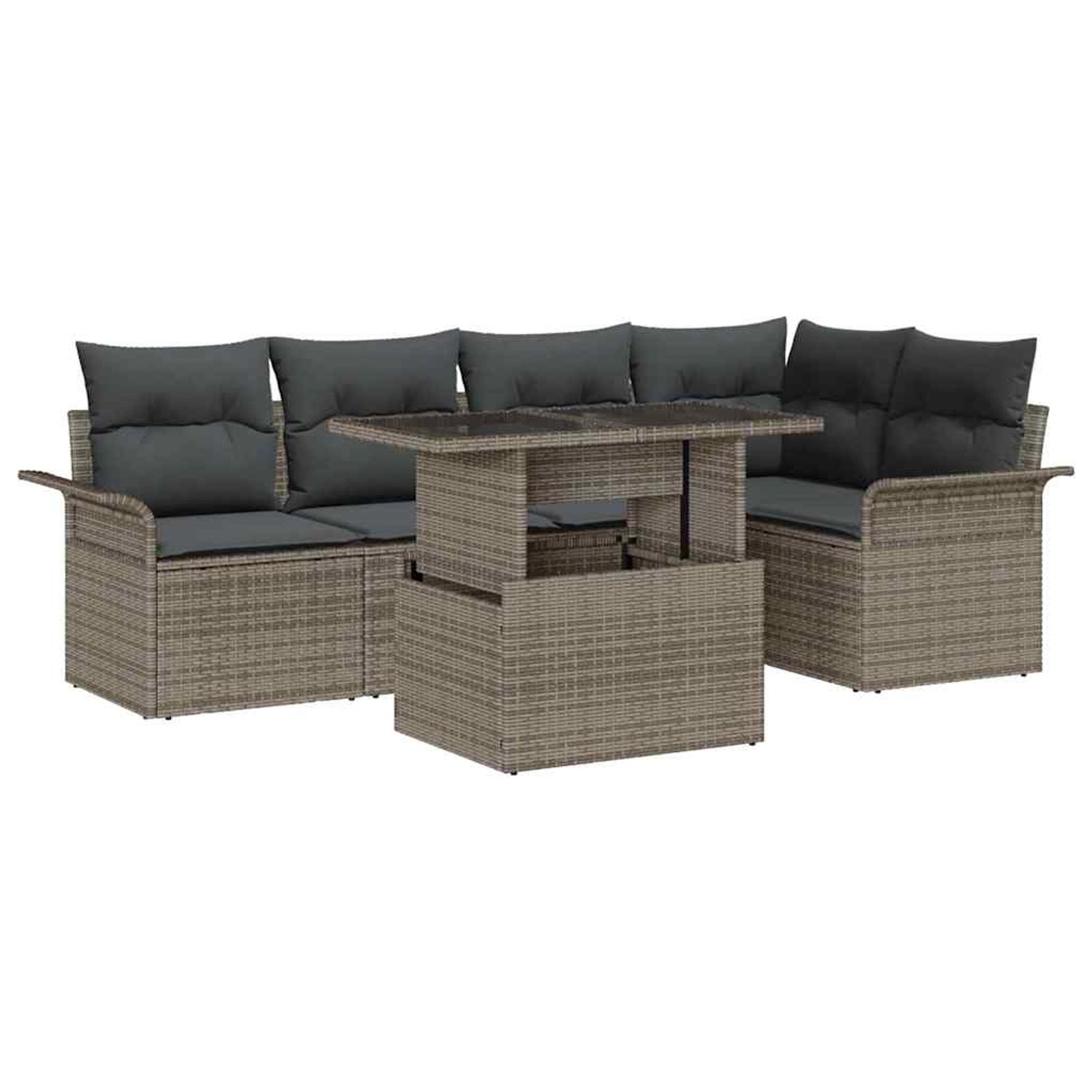 vidaXL Garten-Sofa-Set mit Kissen 6-Tlg Grau Poly Rattan 3348285 günstig online kaufen
