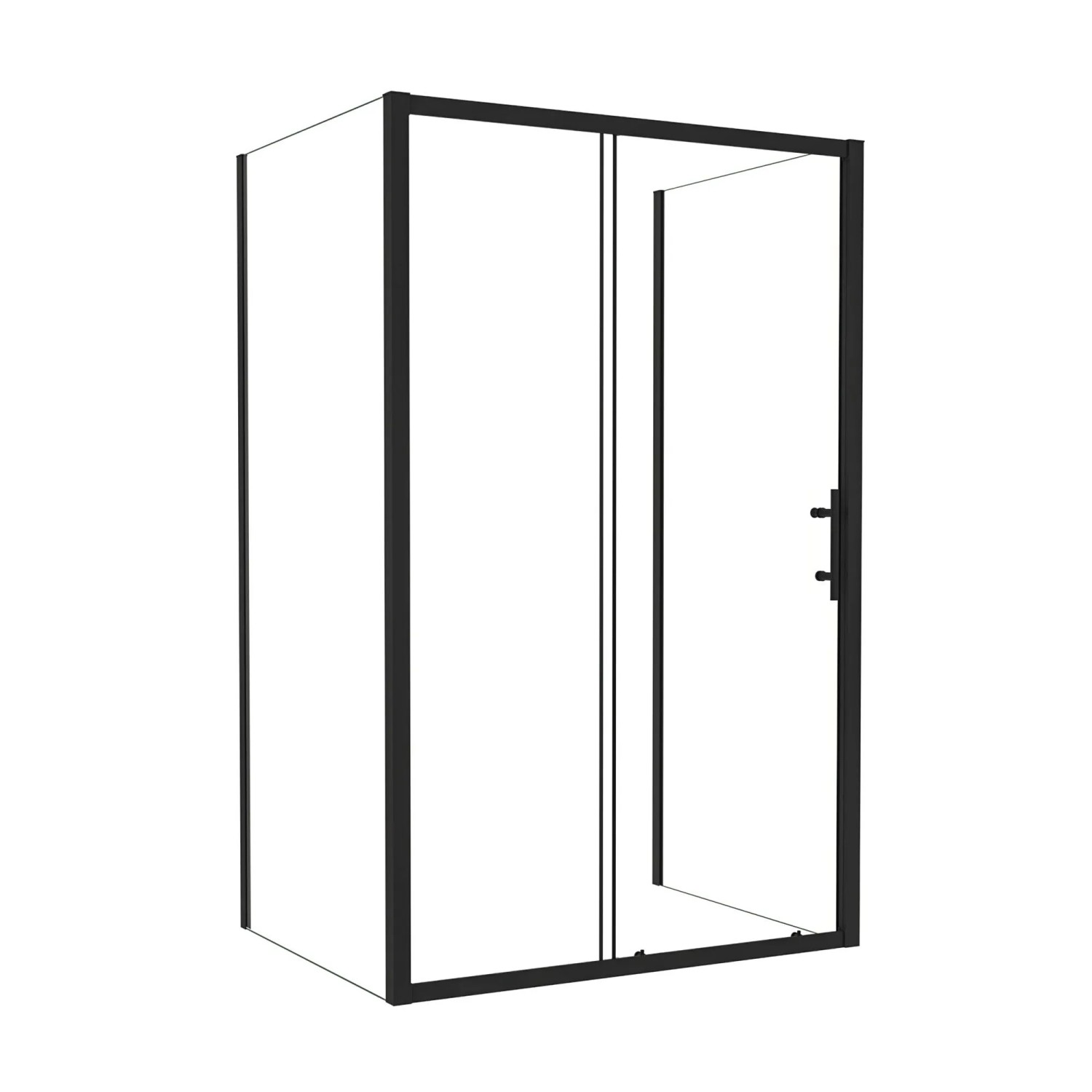 AICA U-Duschkabine 140 x 90 x 195 cm Schiebetür mit 2 Festen Seitenwänden 6mm ESG Glas Duschabtrennung Mattschwarz