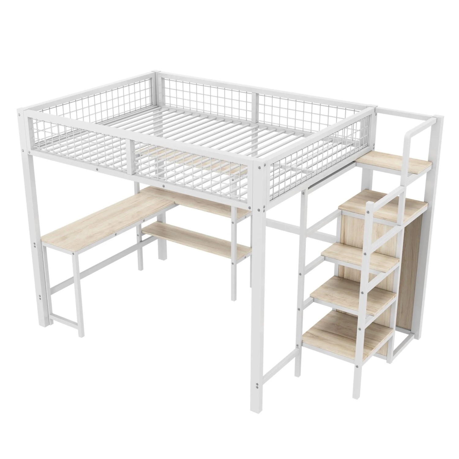 okwish Hochbett 140x200cm mit Schreibtisch Kinderzimmer Weiß ohne Matratze