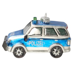 Weihnachtsornament Polizei SUV von Krebs Glas Lauscha, blau/silber, 9cm.