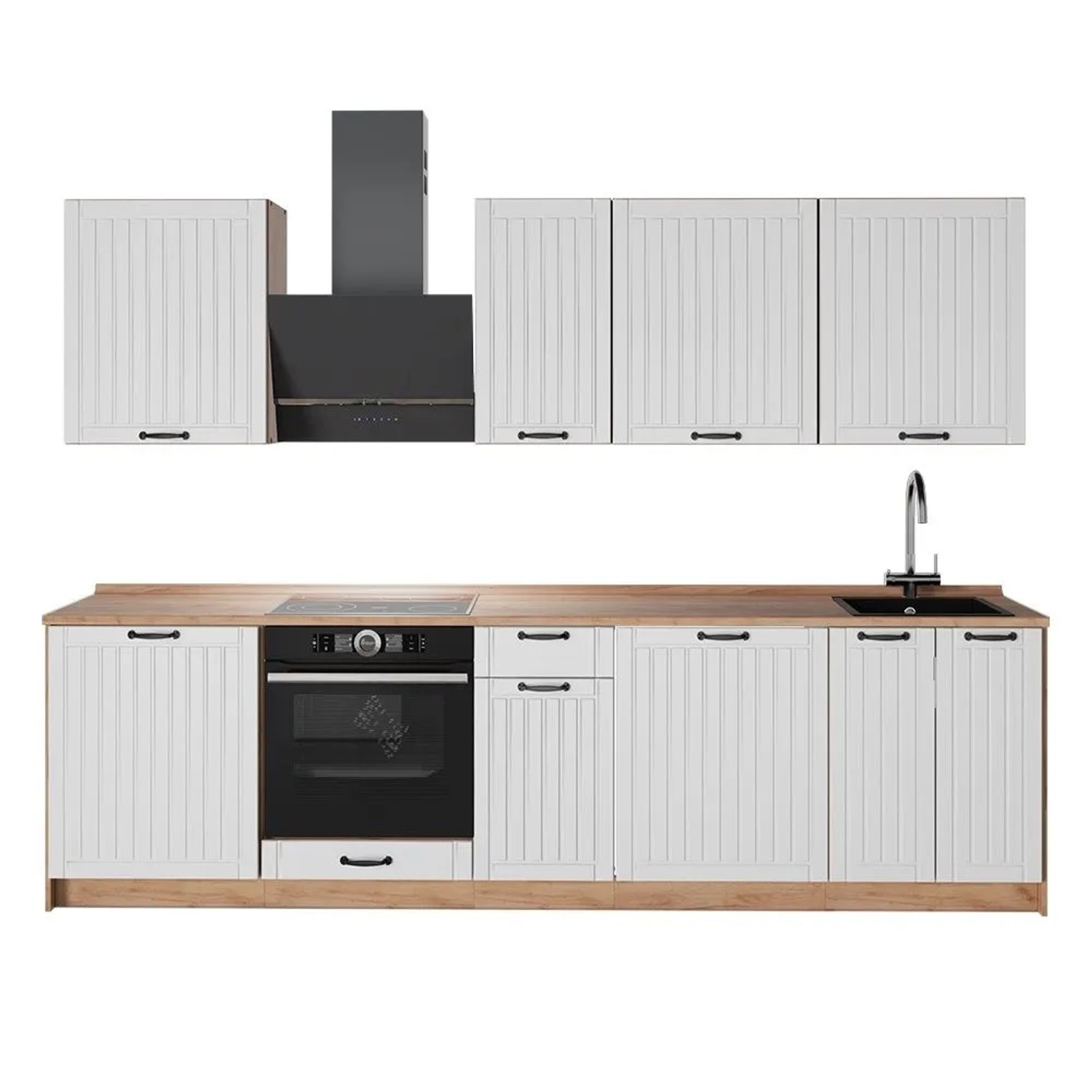 Vicco Küchenzeile Fame-Line Weiß Landhaus/Goldkraft Eiche 280 x 82 AP Eiche Art Nr 64213