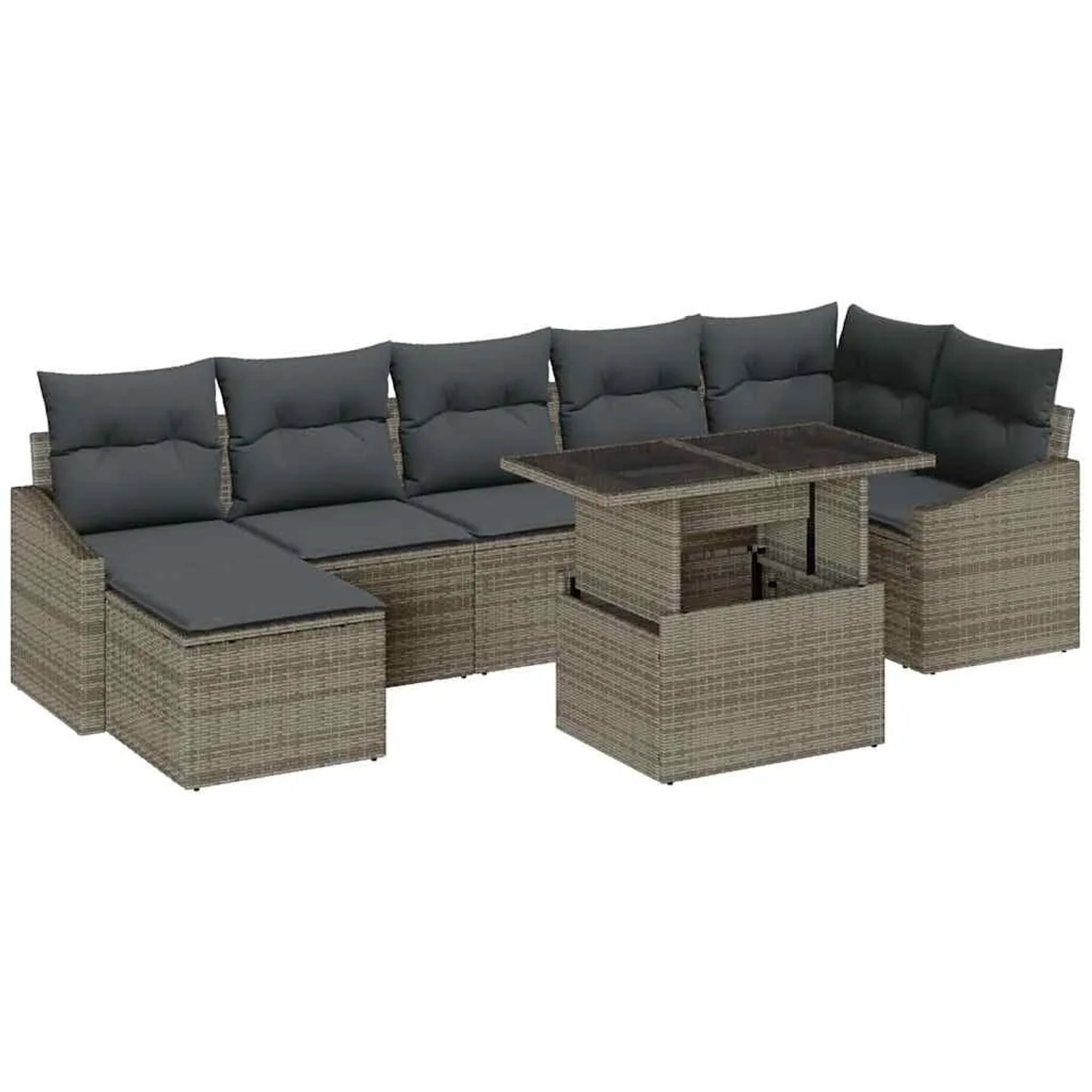 vidaXL Gartensofa-set mit Kissen mit Speicher 8-Tlg Grau Poly-Rattan 334904 günstig online kaufen