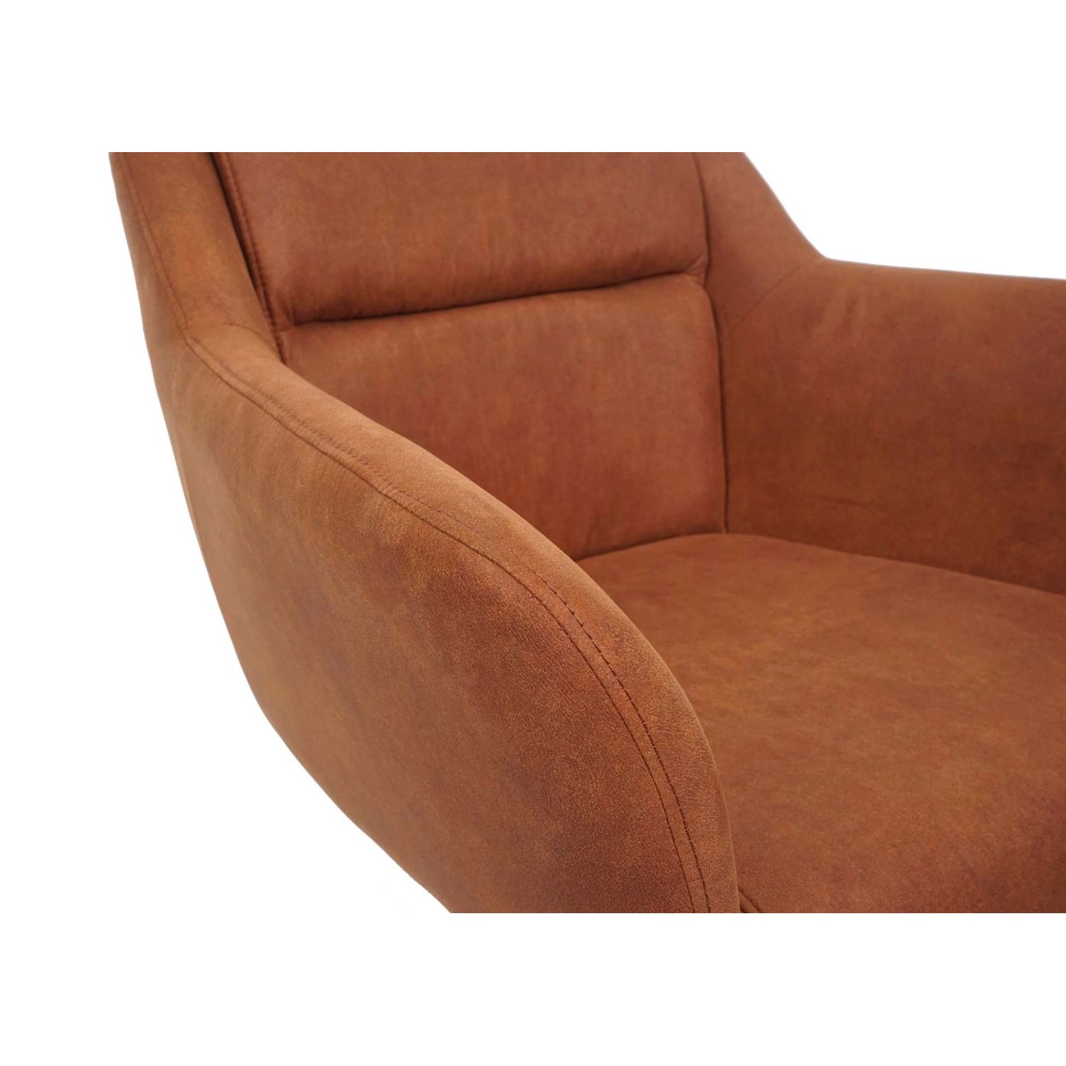 Detailansicht: Brauner MCW Esszimmerstuhl K33 im 2er-Set mit Wildleder-Optik und Armlehne.