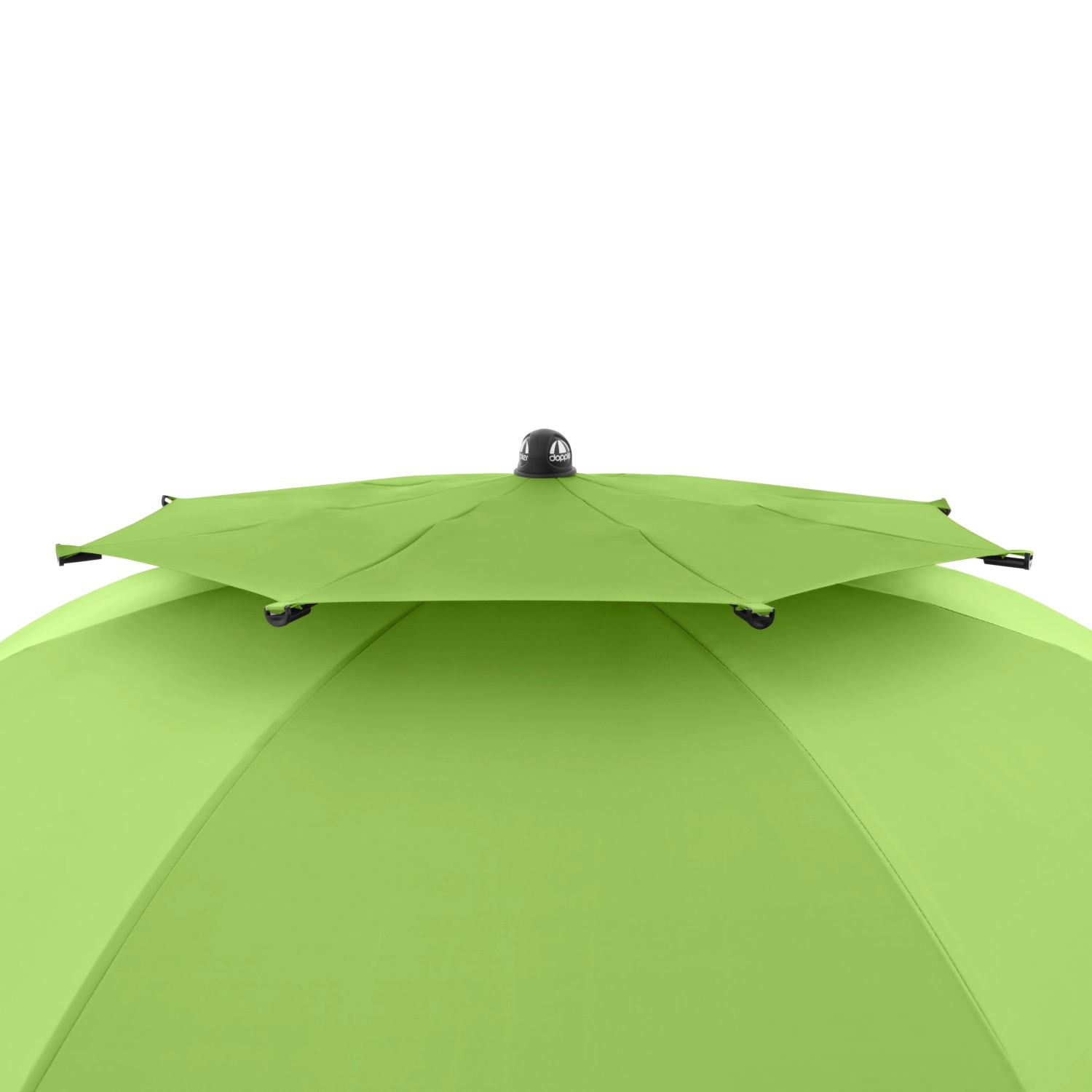 Grüner Doppler Strandschirm Windprofi Neo 200 mit Windventil und flexiblen Streben.