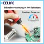 Hand lötet mit kabellosem CCLIFE 60W Lötkolben auf Platine. Einstellbare Temperatur 100-500°C, schnell einsatzbereit für Elektronik.