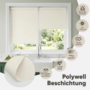 Beiges Seitenzugrollo von Sekey zur Verdunkelung, ohne Bohren, 75x150 cm, am Fenster.