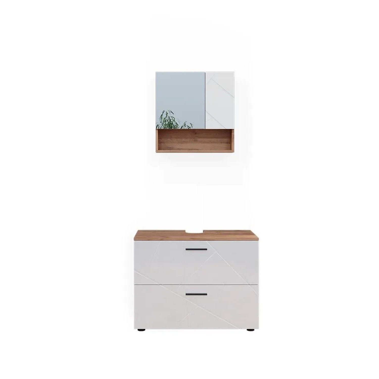 Vicco Badmöbel-Set Irma Weiß Hochglanz/Goldkraft Eiche 80 x 59 2-teilig