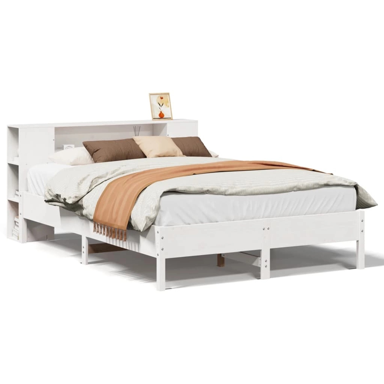 vidaXL Massivholzbett mit Regal ohne Matratze Weiß 120x200 cm Kiefer 332283 günstig online kaufen