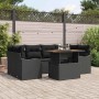 Schwarzes 7-teiliges vidaXL Garten-Sofa-Set aus Poly Rattan mit Stauraum und Tisch.