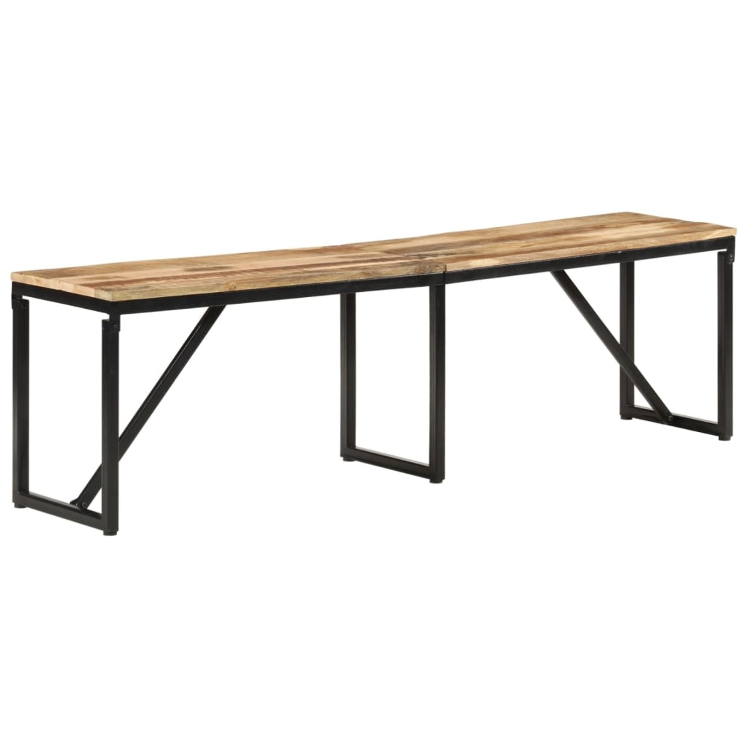 VidaXL Sitzbank aus Mangoholz mit schwarzem Metallgestell, 160 cm breit.