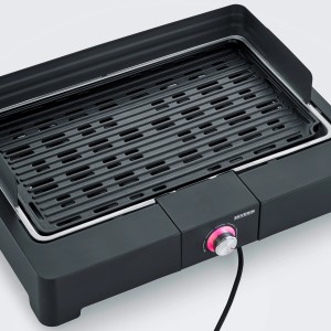Severin Tischgrill PG 8567 Elektrogrill mit gerippter Grillplatte und Temperaturregler.