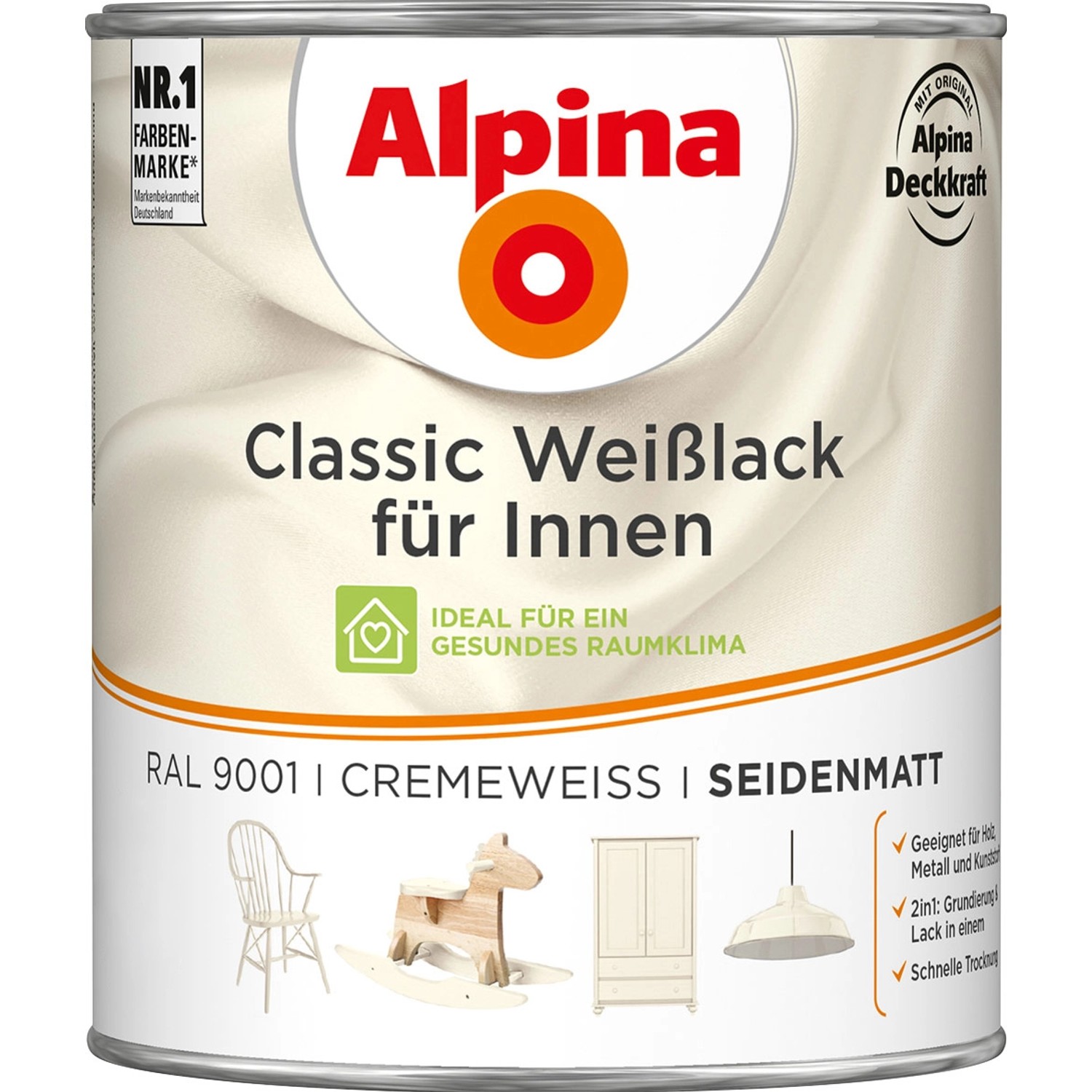 Alpina Classic Weißlack für Innen Creme seidenmatt 750 ml