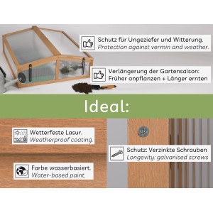 Frühbeet Covy1 aus Holz mit aufklappbarem Dach für Garten und Balkon.