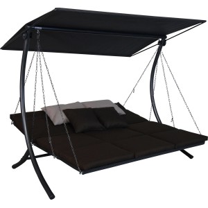 Angerer Hollywoodschaukel Swing Smart Coffee, 3-Sitzer mit Sonnendach und Liegefunktion.