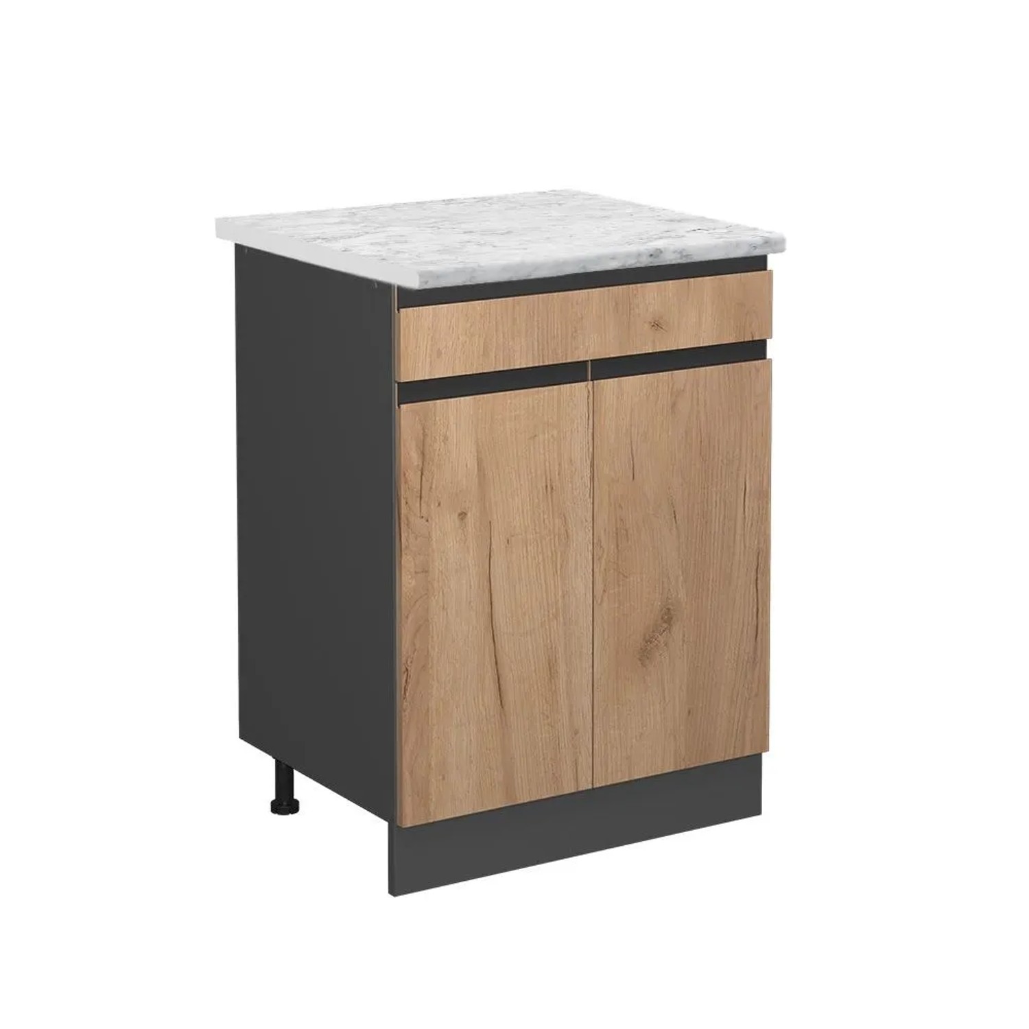 Vicco Küchenunterschrank R-Line Goldkraft Eiche Anthrazit 60 cm J-Shape AP Marmor