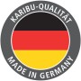 Karibu Qualitätssiegel: Made in Germany mit Deutschlandflagge.