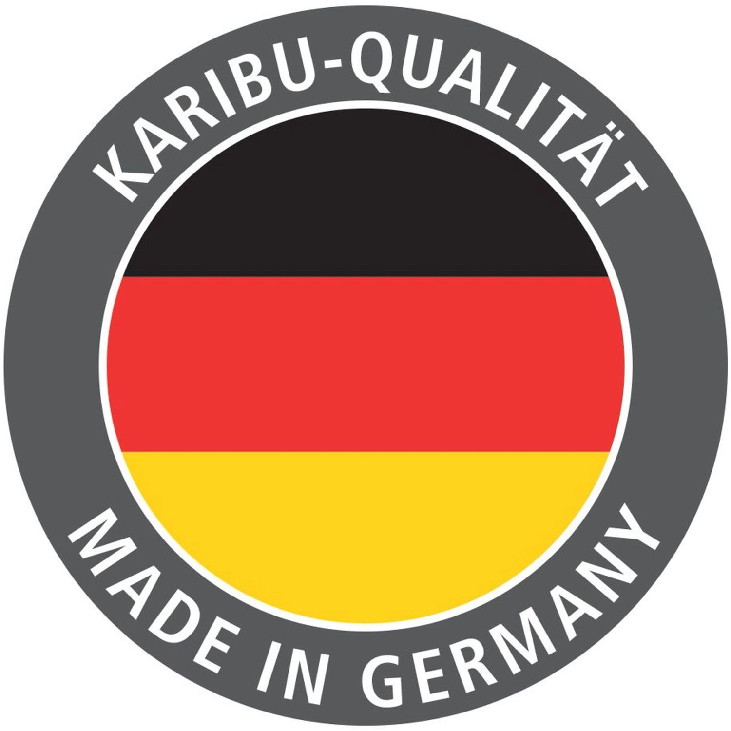 Karibu Qualitätssiegel: Made in Germany mit Deutschlandflagge.