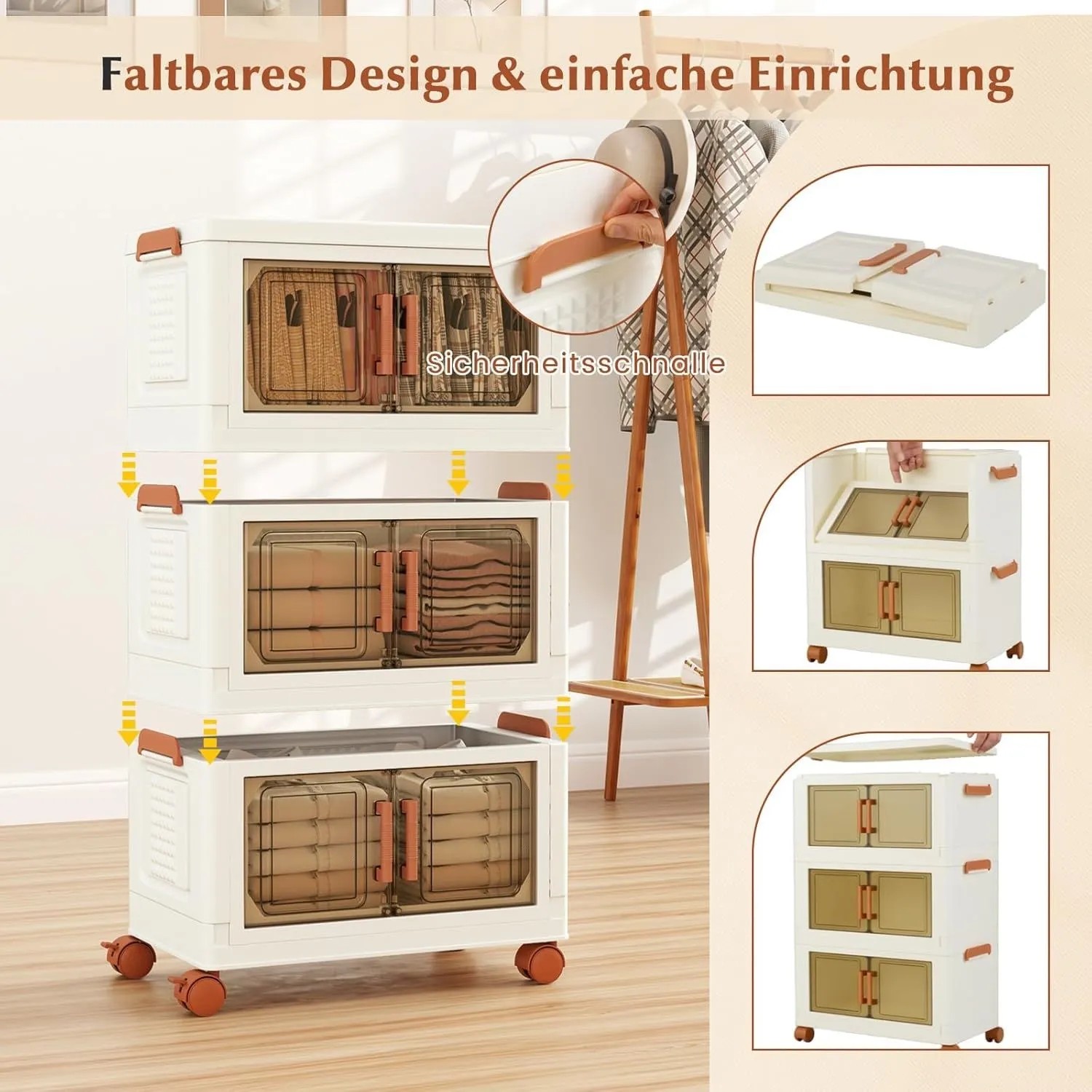 Costway Aufbewahrungsbox mit Deckel 70 L x 3 Stapelboxen Transparent_5
