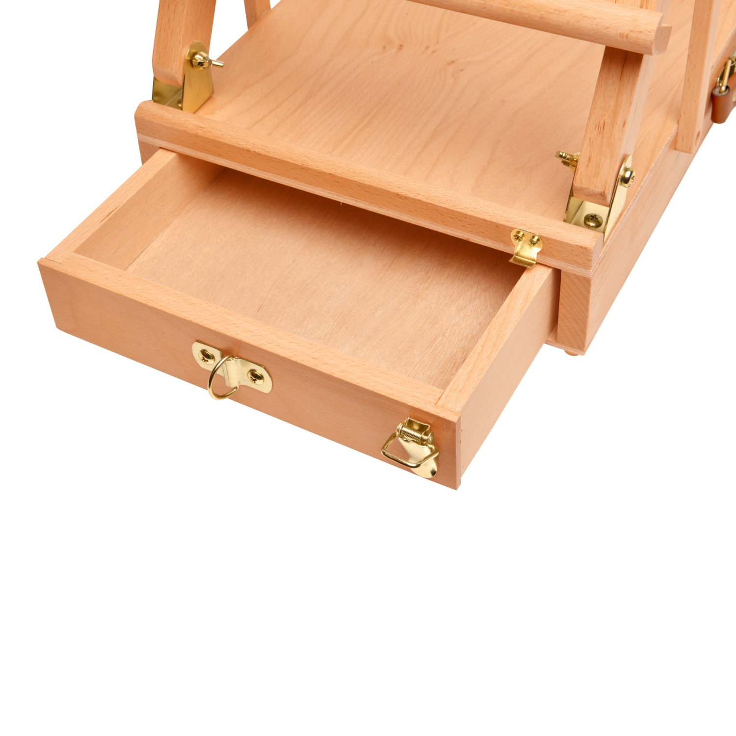 Artina Le Mans Staffelei aus Buche mit offener Schublade für Malutensilien.