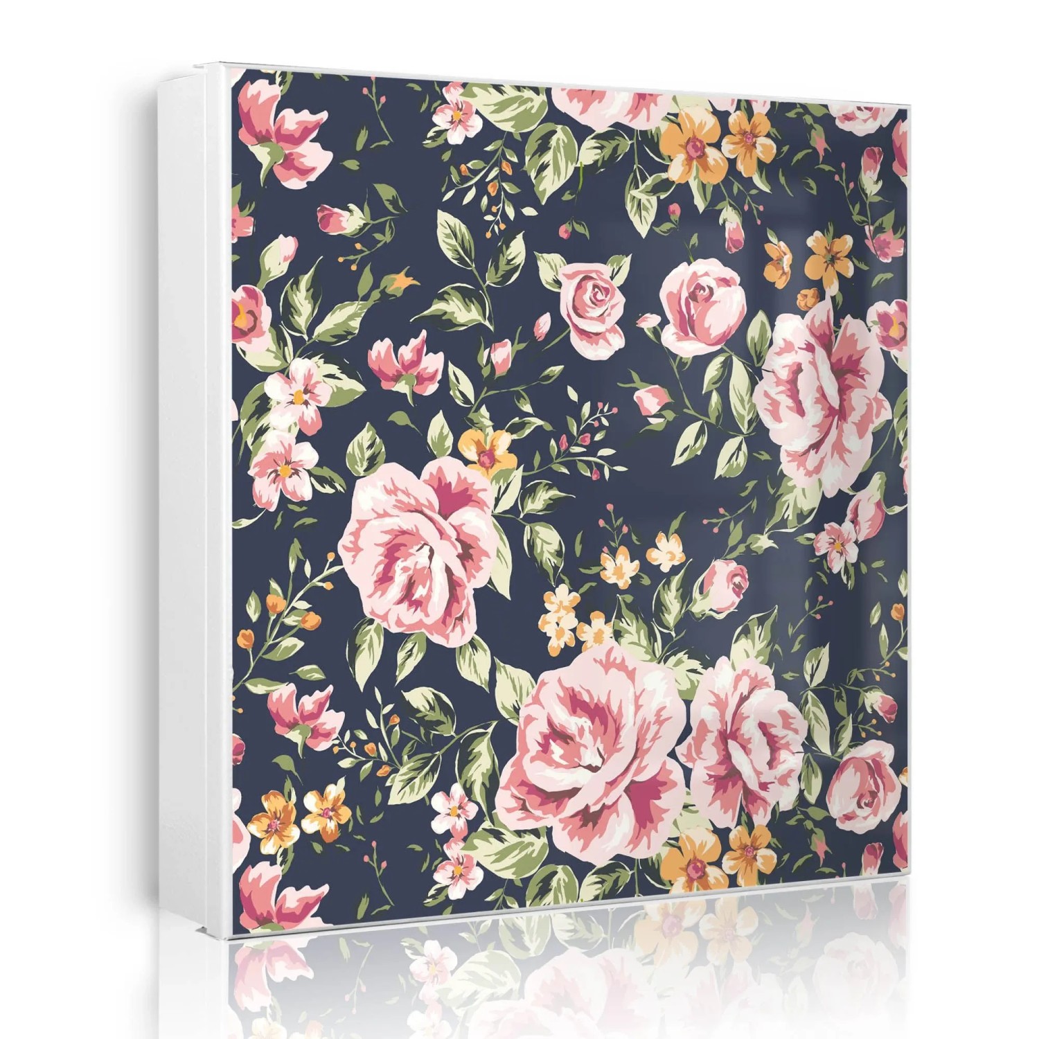 Banjado Großer Schlüsselkasten Metall 30x30cm Weiß Scharnier Rechts 50 Haken Beschreibbar Magnetisch Motiv Rosen Auf Anthrazit