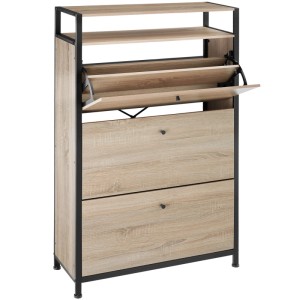 Tectake Schuhschrank im Industrial Style mit Holz- und Stahlrahmen, Eiche Sonoma Dekor.