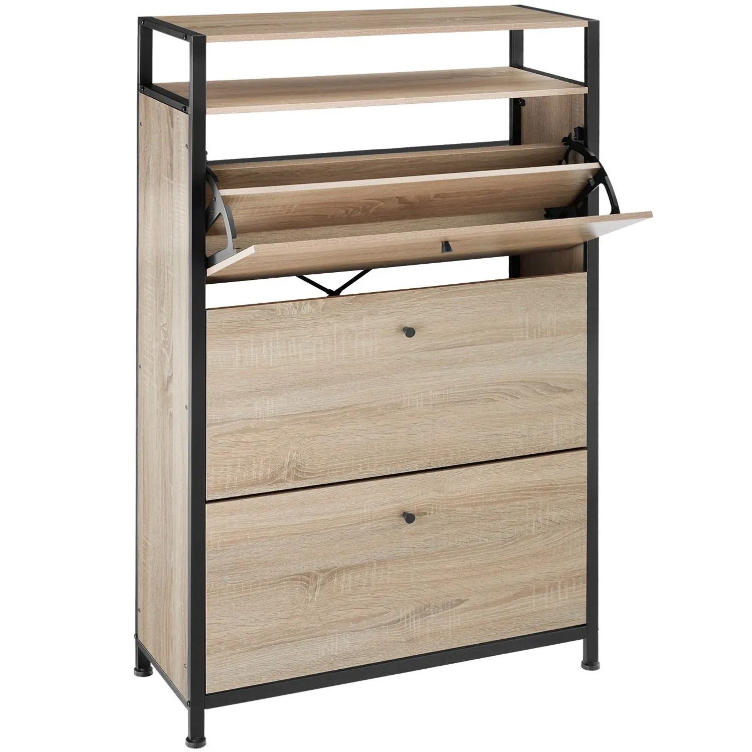 Tectake Schuhschrank Buffalo Industrial Style Holz und Stahl  81 x 32 x 130 cm Industrial Holz Hell  Eiche Sonoma