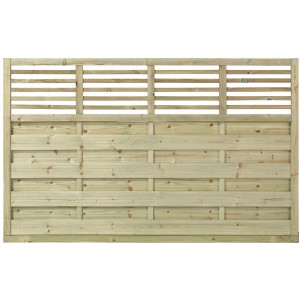 Druckimprägnierter, hellbrauner Gartenzaun Newline aus Nadelholz mit Lattenstruktur und Spalier.