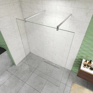 Klarglas Walk-in Duschwand 8mm ESG-Glas mit Stabilisatoren in modernem Badezimmer. Ideal als Duschtrennwand.