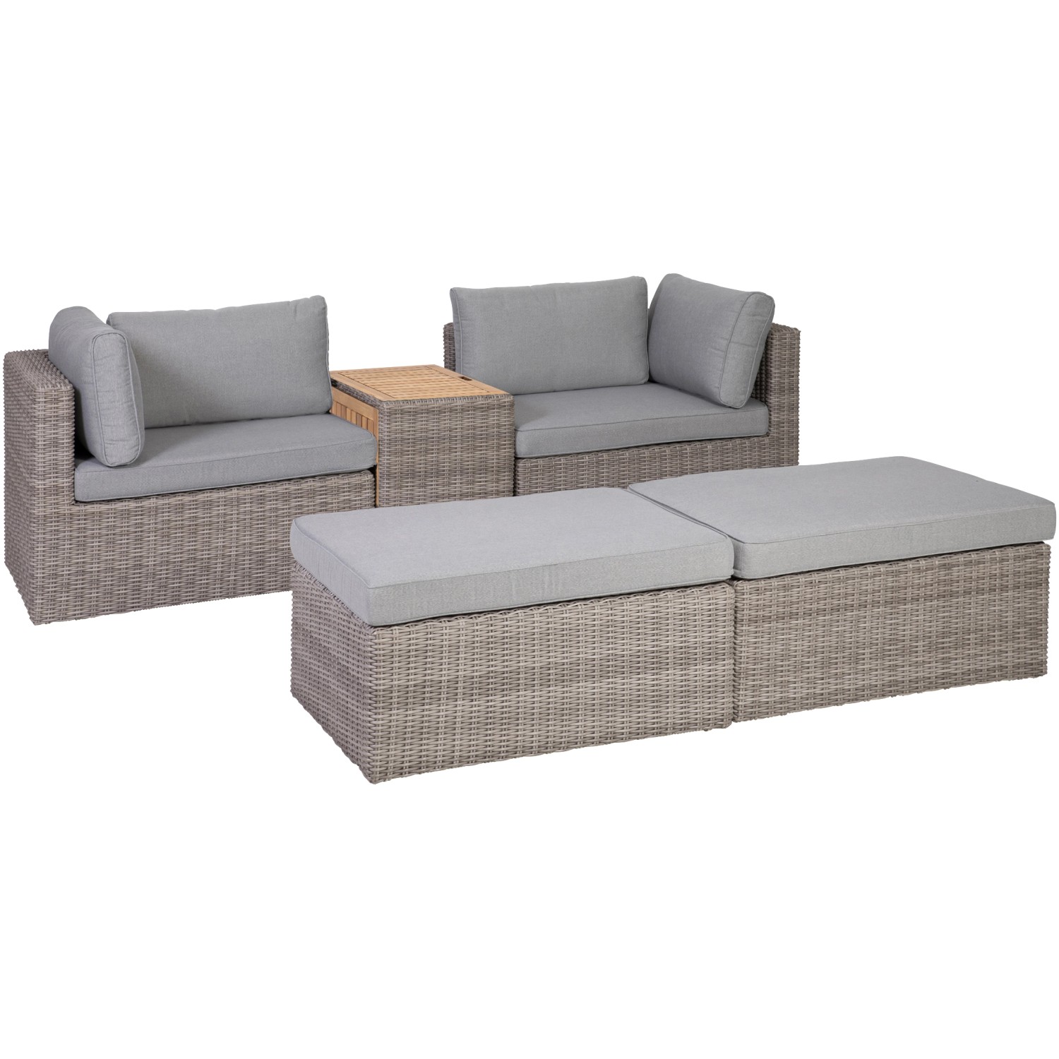 Graues 5-teiliges Greemotion Lounge-Set Olea Wood aus Stahl für Balkon oder Terrasse.