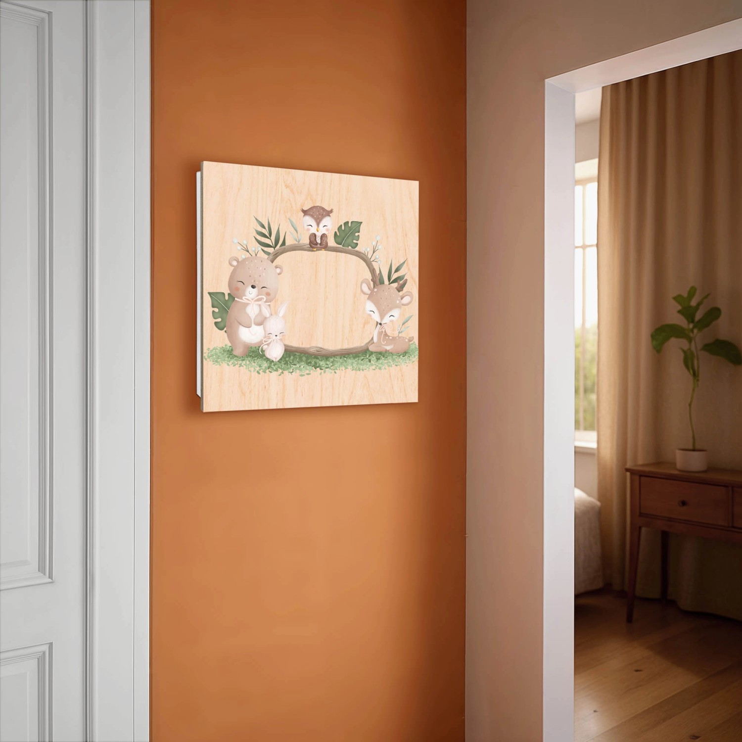 Banjado Schlüsselkasten mit Waldtier-Motiv, 30x30cm, weiße Box mit 50 Haken zur Schlüsselaufbewahrung.