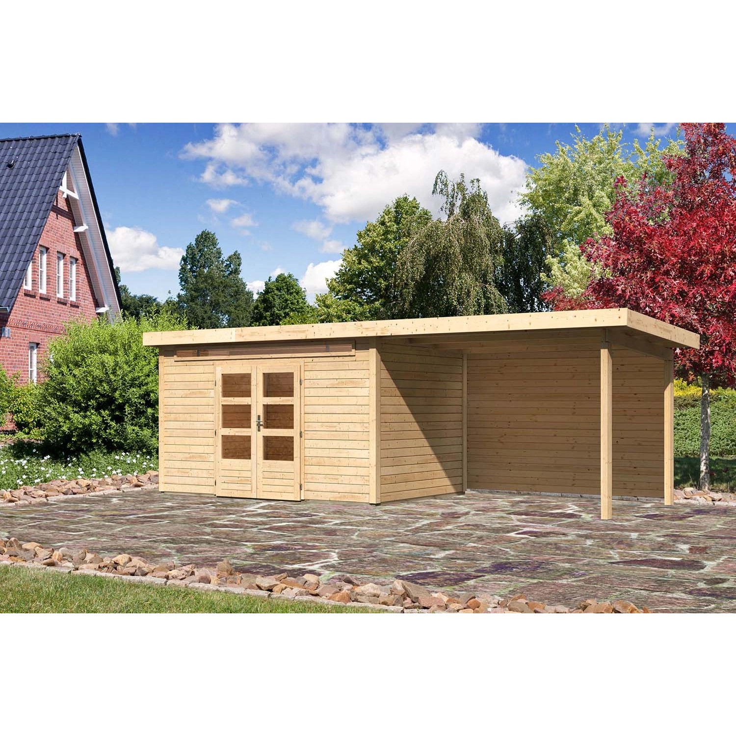 Karibu Holz-Gartenhaus Kumla 7 Natur Pultdach Unbehandelt 360 cm x 240 cm günstig online kaufen