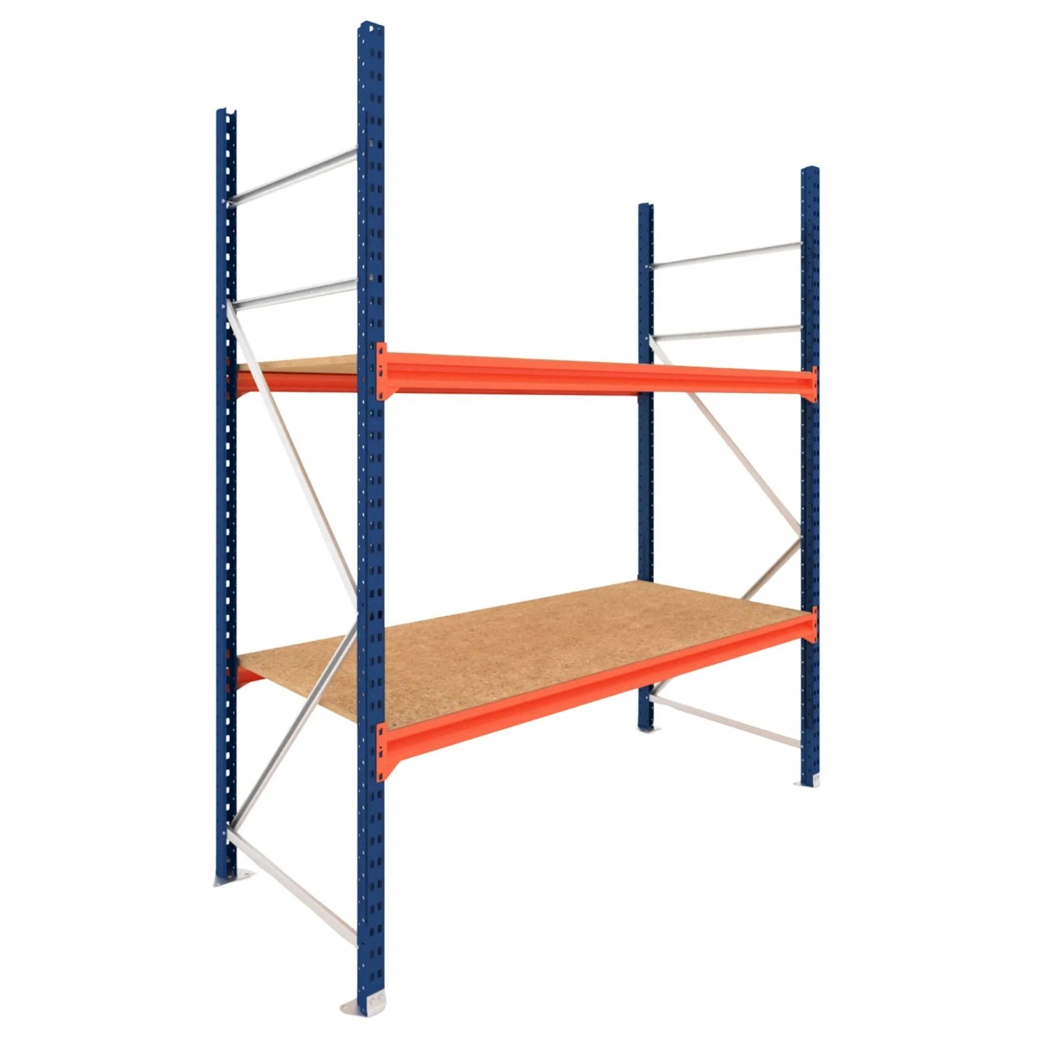PROREGAL Weitspannregal Schwerlastregal DOMINUS Grundregal 200x240x100cm 2 Ebenen Spanplatten-Fachboden Fachlast 332 kg Blau/Orange