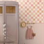 ESTAhome Vliestapete: Karomuster in Beige, Orange, Rosa und passendes Streifenmuster. Dekorative Wandgestaltung.