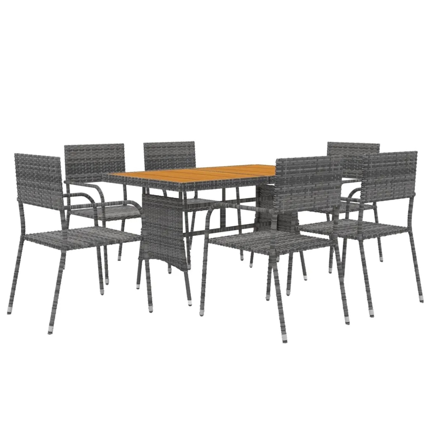 vidaXL 7-Tlg Garten-Essgruppe Poly Rattan Grau 3120103