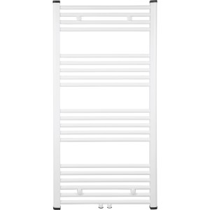 Weißer, wasserführender Badheizkörper Koblenz, 60x120 cm, mit horizontalen Heizrohren.