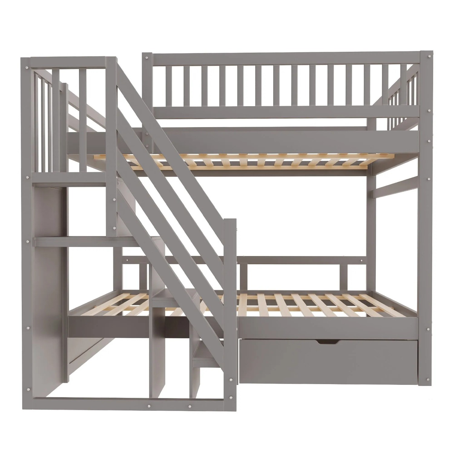 Merax Etagenbett 140x200cm Massivholz Stauraumleiter Grau