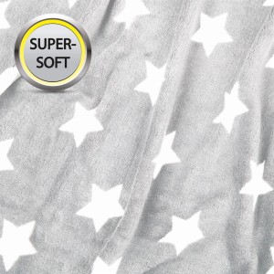 Hellgraue Bestlivings Kuscheldecke mit Sternenmuster, super weich, 150x200 cm.