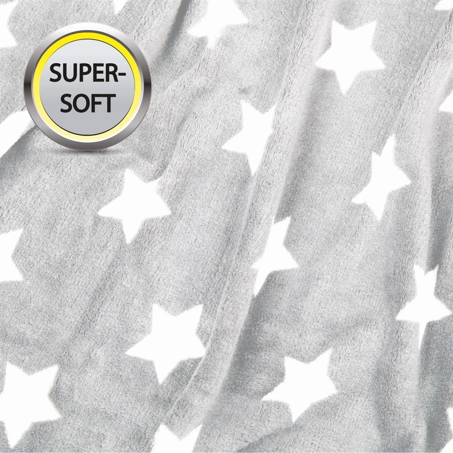 Hellgraue Bestlivings Kuscheldecke mit Sternenmuster, super weich, 150x200 cm.