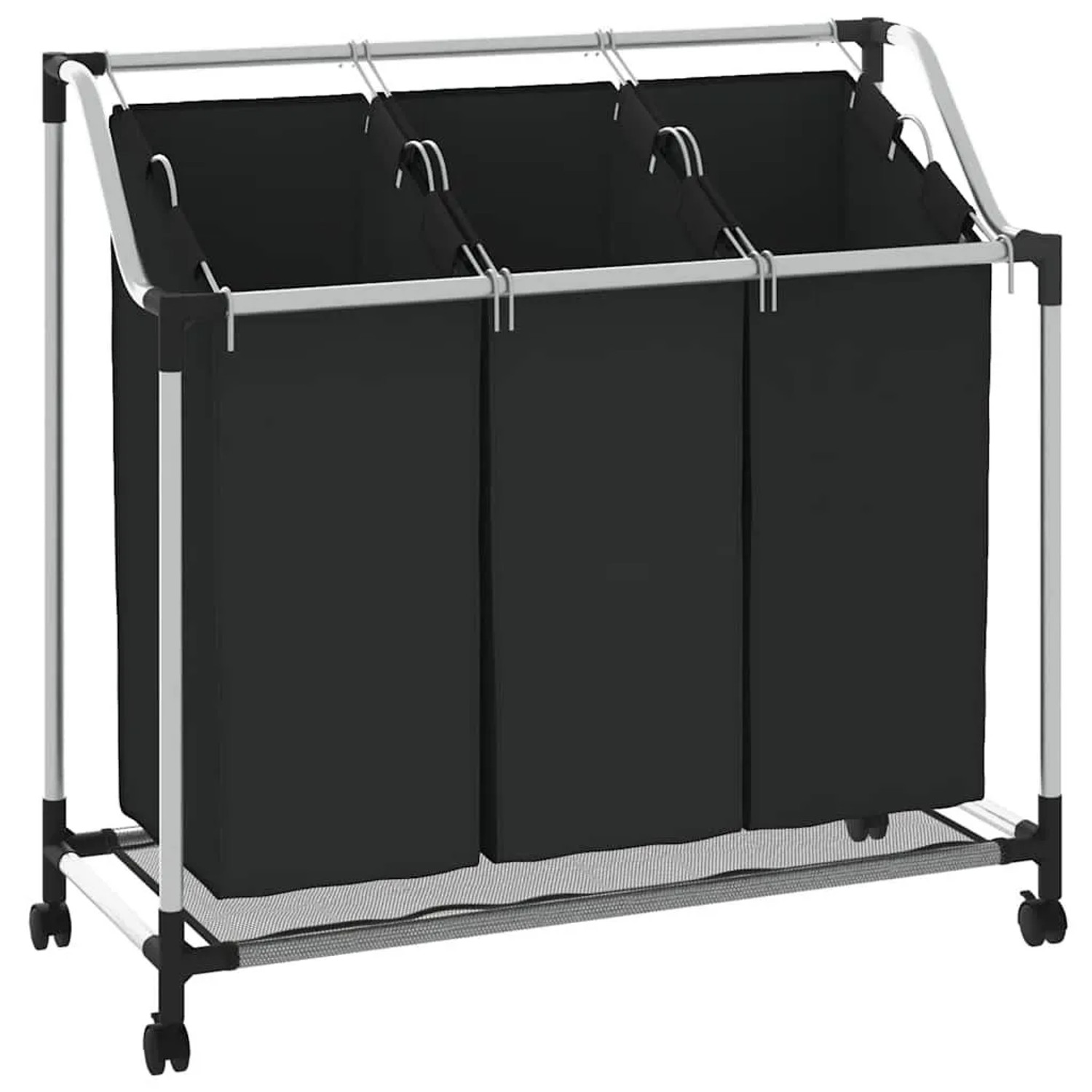 vidaXL Wäschekorb mit 3 Taschen Schwarz Stahl 282426