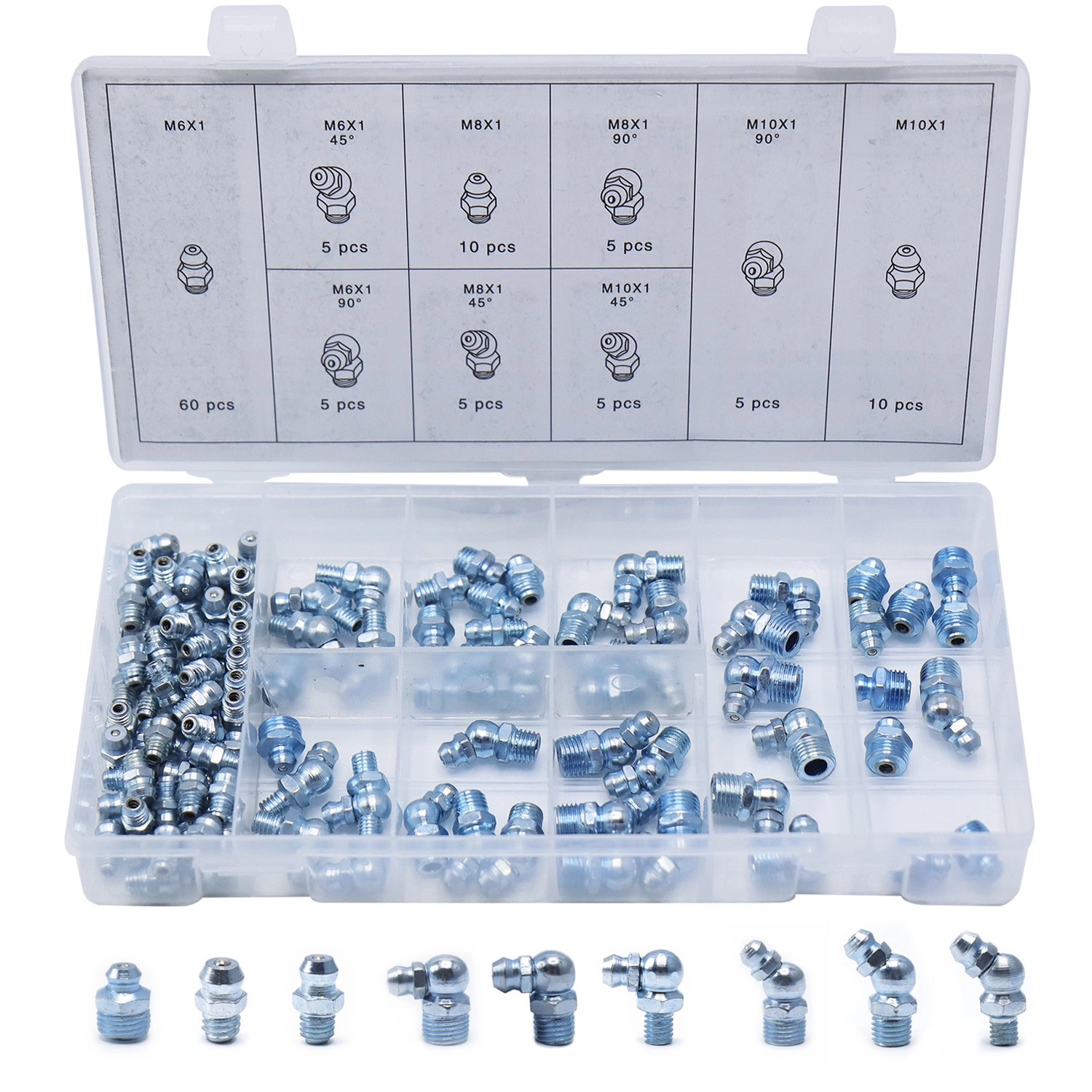 CCLIFE 110Teiliges Schmiernippel Sortiment M6 M8 M10 Gerade Abgewinkelt 45 90 Grad