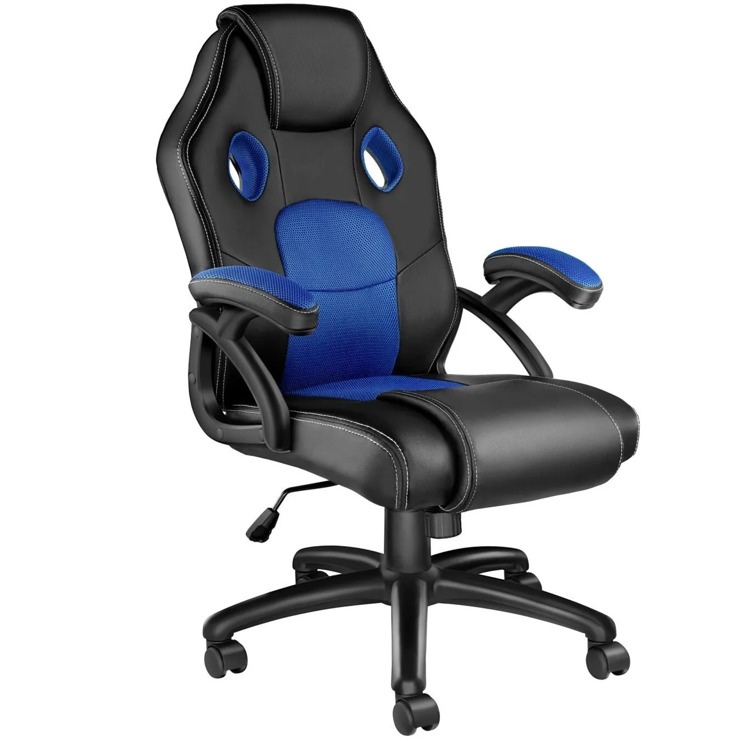 Tectake Bürostuhl Mike Ergonomische Form Dicke Polsterung  69 x 68 x 114 50 cm Schwarz Blau