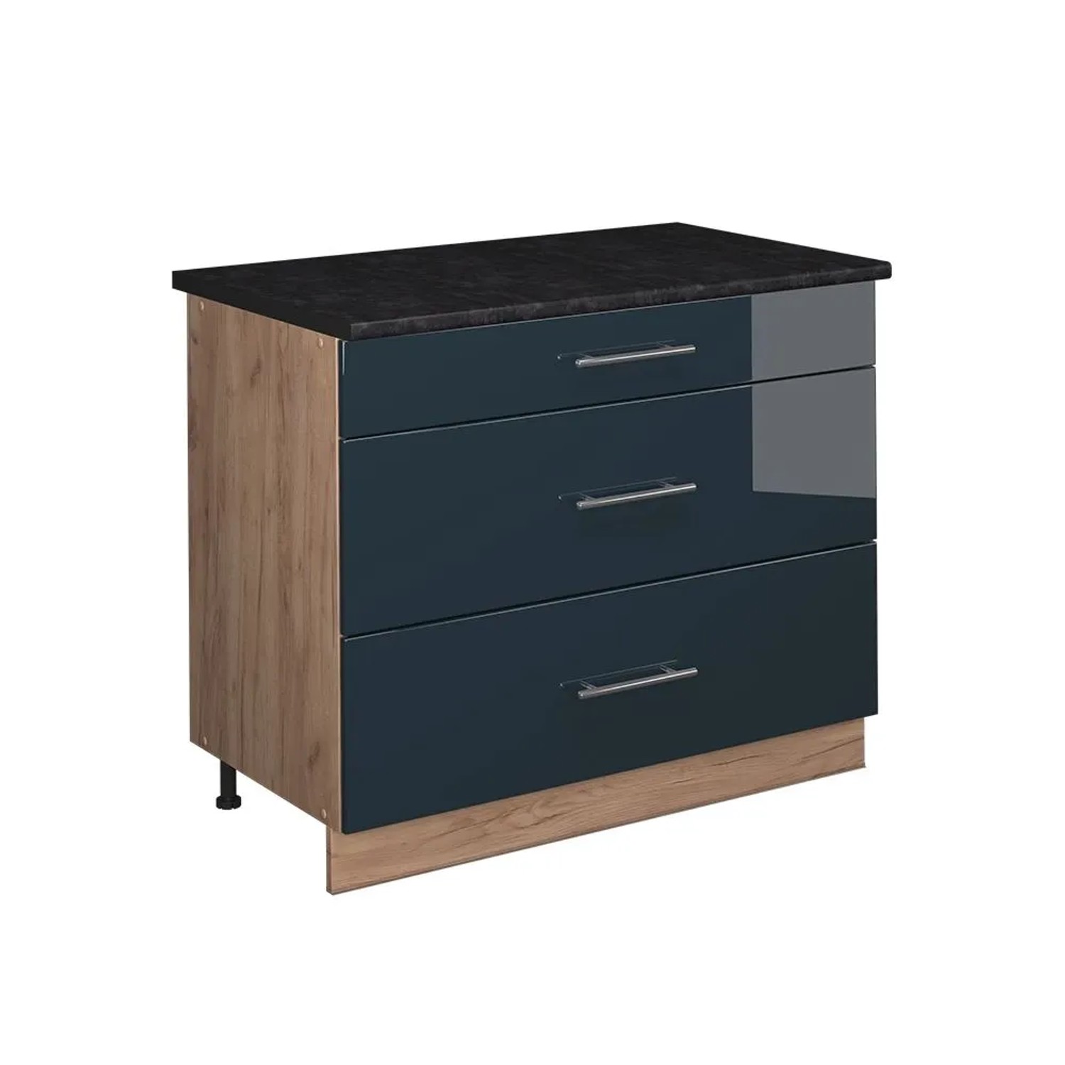 Vicco Küchenunterschrank Fame-Line Dunkelblau Hochglanz/Goldkraft Eiche 100 x 82 AP Anthrazit Art Nr 62048