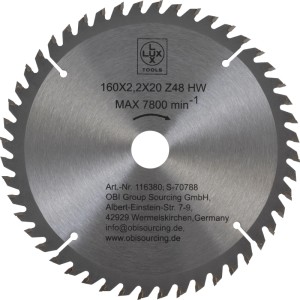 LUX-TOOLS HM-Kreissägeblatt, 160 mm Durchmesser, 48 Zähne für präzise Holzschnitte.