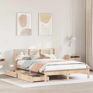 vidaXL Massivholzbett mit Regal ohne Matratze 120x200 cm Kiefer 3309812