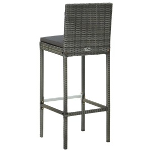 Grauer Barhocker aus Rattan mit anthrazitfarbenem Kissen, Teil des vidaXL Gartenbar-Sets.