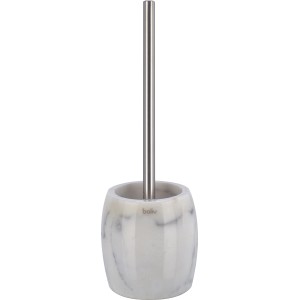 WC-Bürstenhalter von baliv in Weiß-Grau mit Marmor-Optik und silberner Bürste.