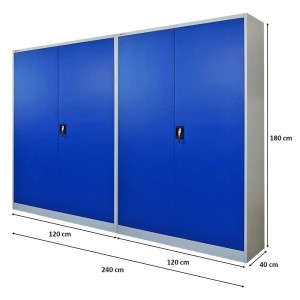 Zwei blaue/lichtgraue PROREGAL Aktenschränke mit Flügeltüren, abschließbar, 180x120x40cm.
