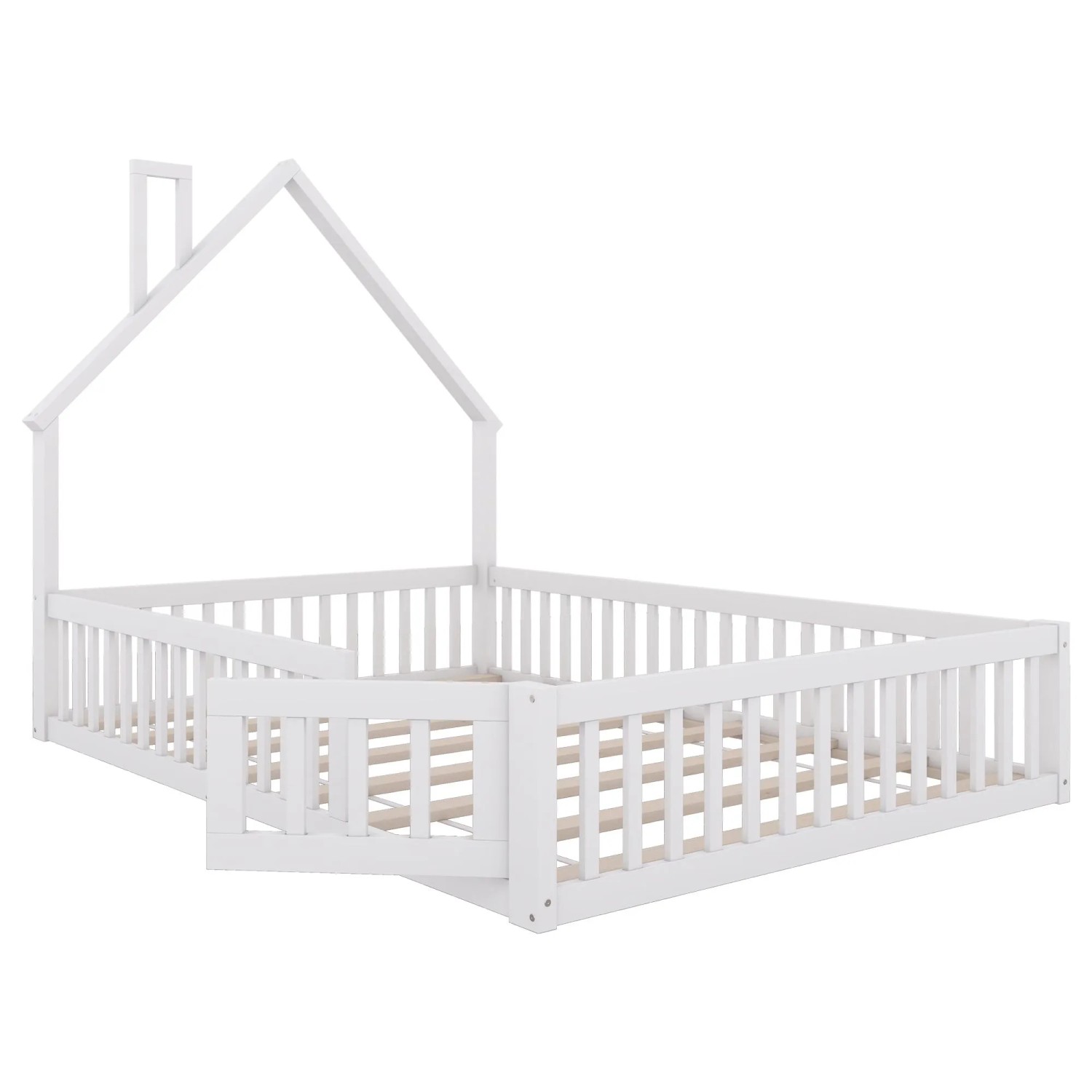 okwish Kinderbett 140×200 Hausbett mit Schornsteinform ohne Matratze