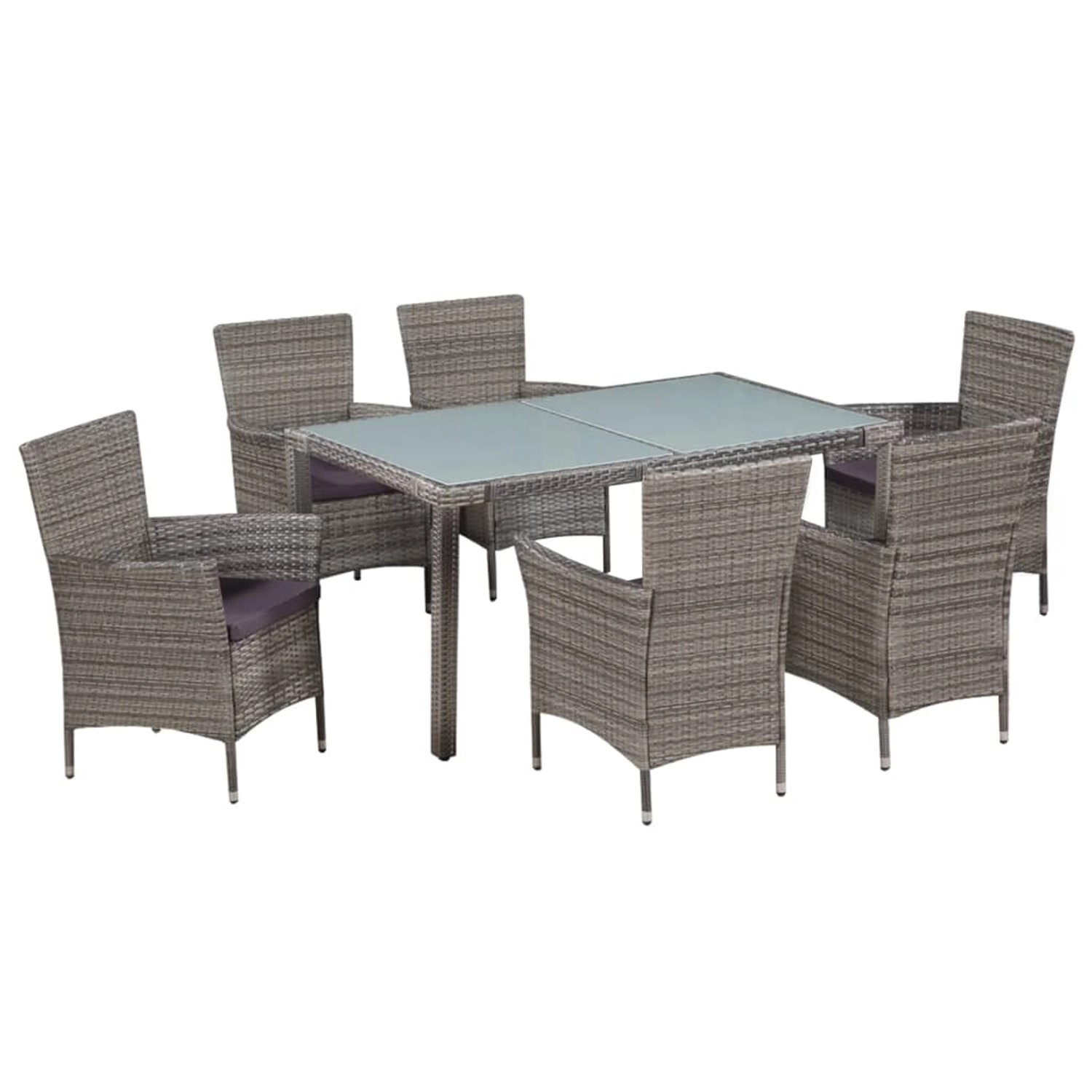 vidaXL 7-Tlg Garten-Essgruppe mit Auflagen Poly Rattan Grau 44071
